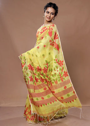 Yellow Cotton Saree With Blouse Piece - Indian Silk House Agencies