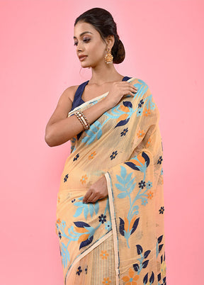 Cream Cotton Saree With Blouse Piece - Indian Silk House Agencies