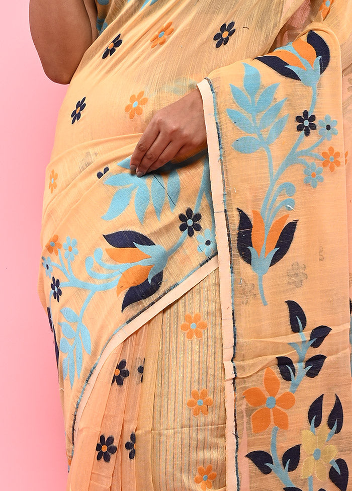 Cream Cotton Saree With Blouse Piece - Indian Silk House Agencies