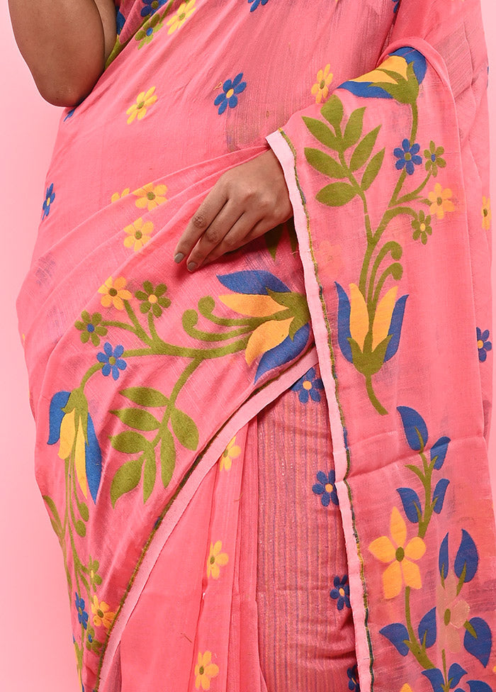 Pink Cotton Saree With Blouse Piece - Indian Silk House Agencies