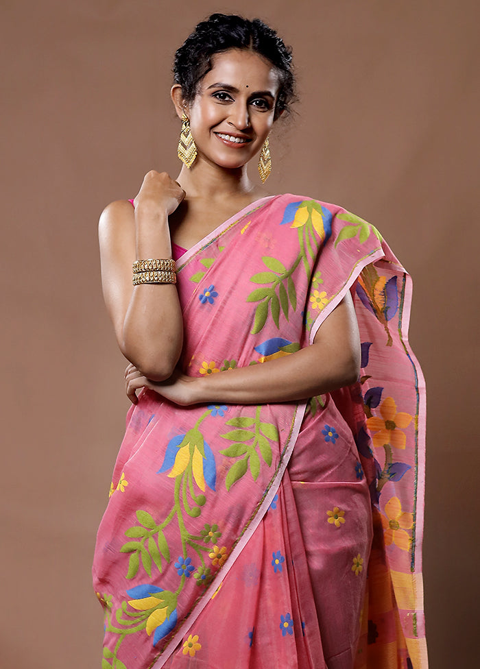 Pink Cotton Saree With Blouse Piece - Indian Silk House Agencies