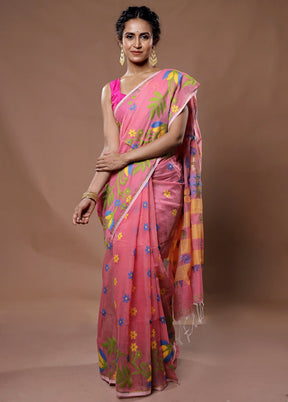 Pink Cotton Saree With Blouse Piece - Indian Silk House Agencies