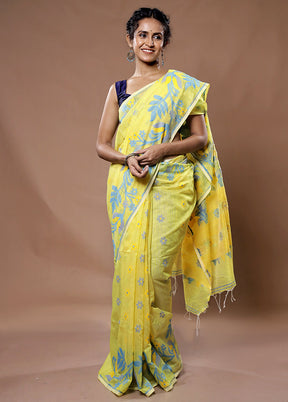 Yellow Cotton Saree With Blouse Piece - Indian Silk House Agencies