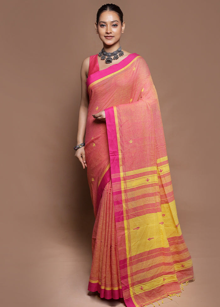 Pink Pure Cotton Saree With Blouse Piece