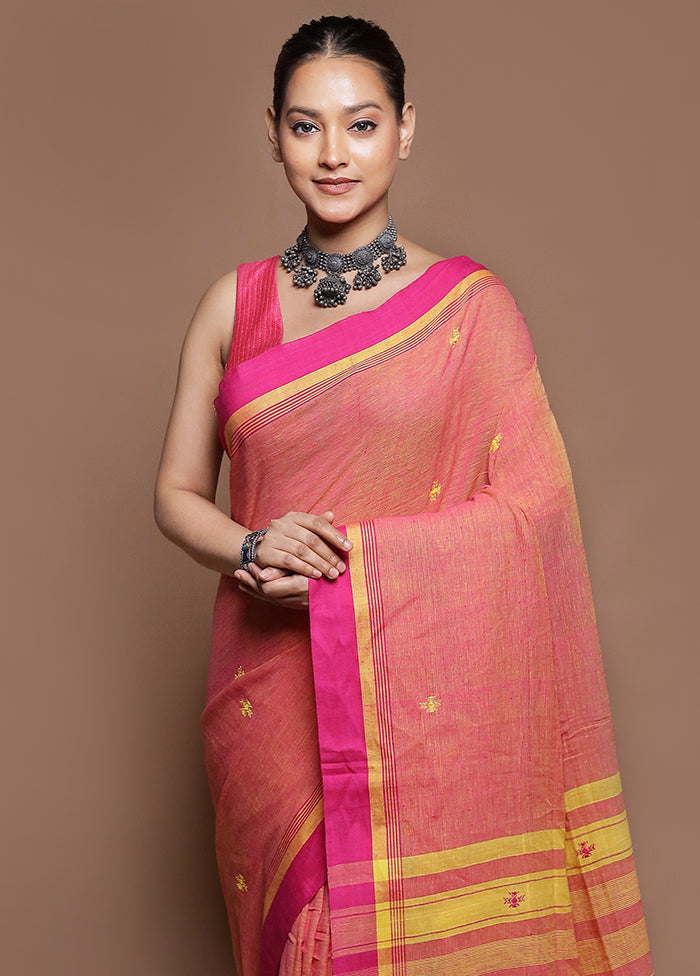 Pink Pure Cotton Saree With Blouse Piece