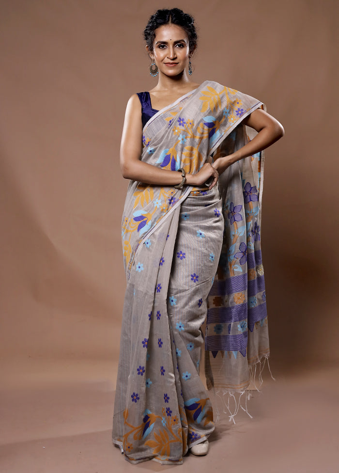 Grey Cotton Saree With Blouse Piece - Indian Silk House Agencies