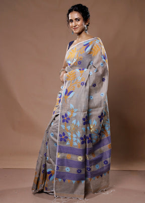 Grey Cotton Saree With Blouse Piece - Indian Silk House Agencies