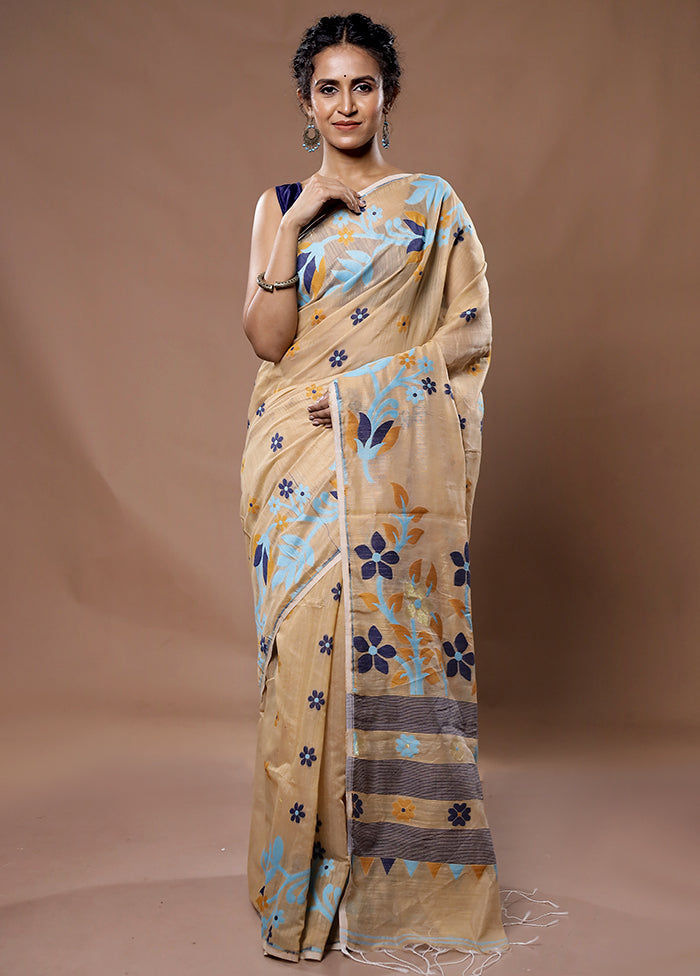 Cream Cotton Saree With Blouse Piece - Indian Silk House Agencies