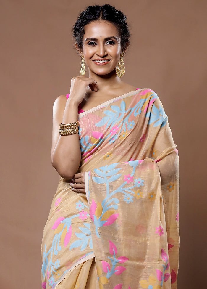 Cream Cotton Saree With Blouse Piece - Indian Silk House Agencies