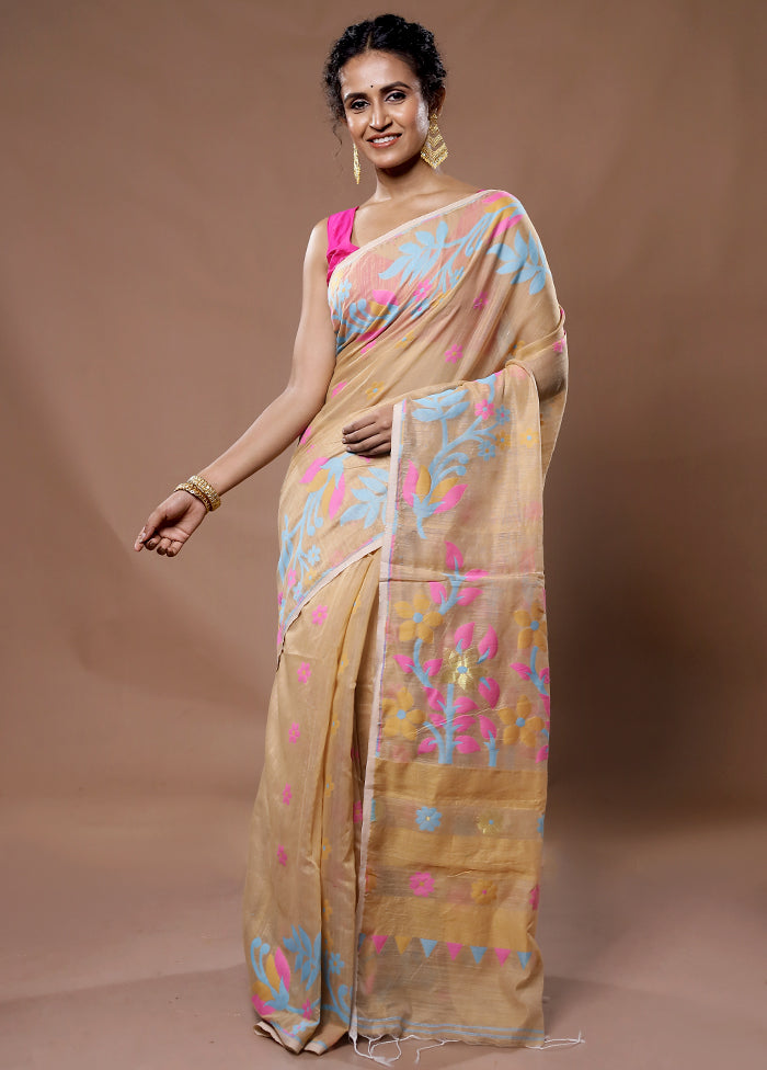 Cream Cotton Saree With Blouse Piece - Indian Silk House Agencies