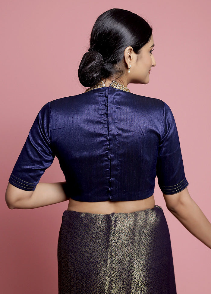 Navy Blue Dupion Silk Designer Blouse - Indian Silk House Agencies