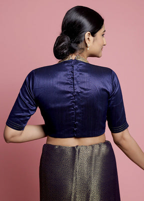 Navy Blue Dupion Silk Designer Blouse - Indian Silk House Agencies