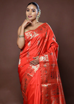 Red Handloom Baluchari Pure Silk Saree With Blouse Piece