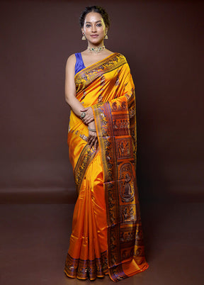 Yellow Handloom Baluchari Pure Silk Saree With Blouse Piece