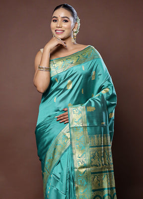 Green Handloom Baluchari Pure Silk Saree With Blouse Piece