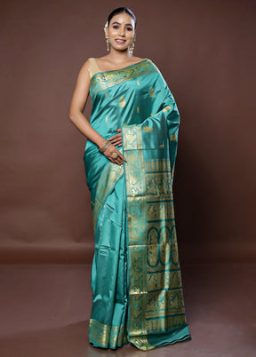 Green Handloom Baluchari Pure Silk Saree With Blouse Piece