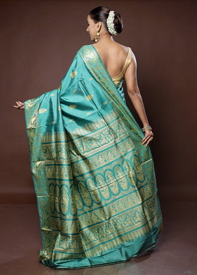 Green Handloom Baluchari Pure Silk Saree With Blouse Piece