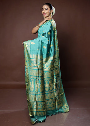 Green Handloom Baluchari Pure Silk Saree With Blouse Piece