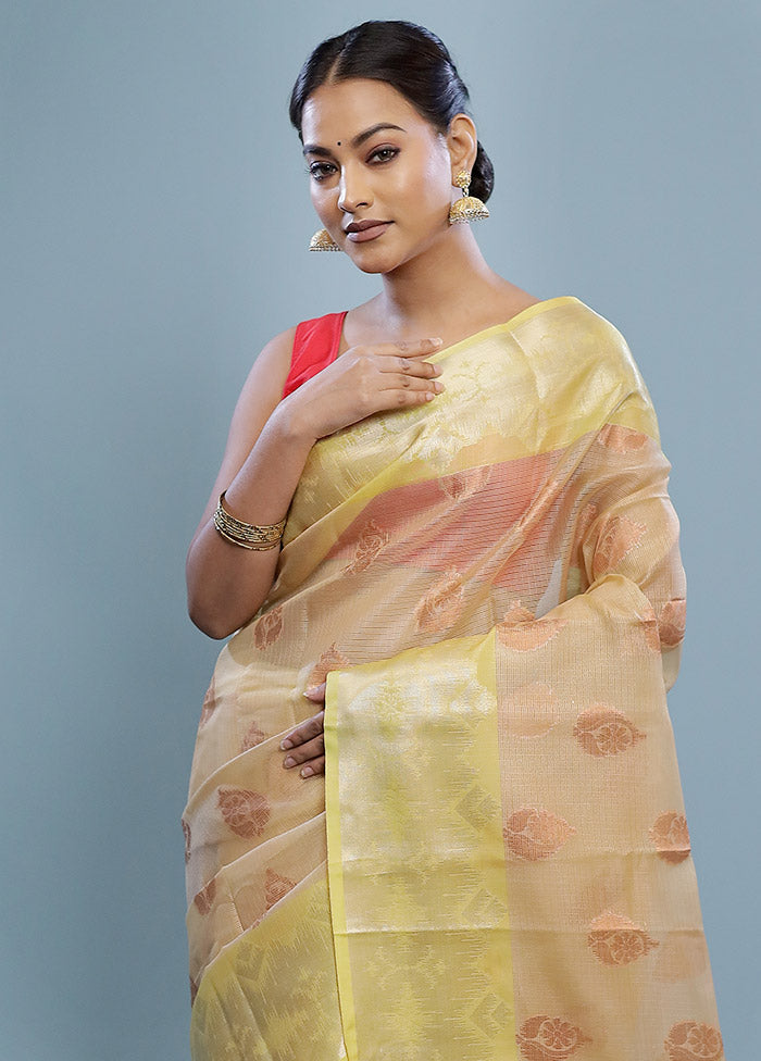 Cream Kora Silk Saree With Blouse Piece - Indian Silk House Agencies