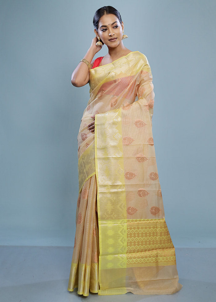 Cream Kora Silk Saree With Blouse Piece - Indian Silk House Agencies