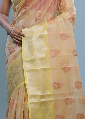 Cream Kora Silk Saree With Blouse Piece - Indian Silk House Agencies