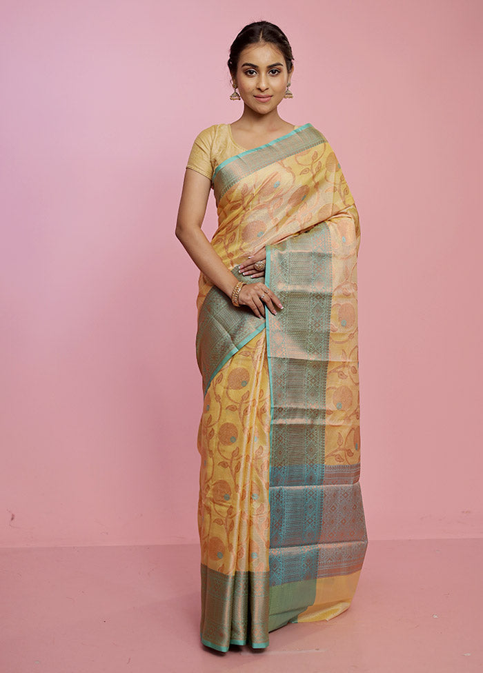 Yellow Kora Silk Saree With Blouse Piece - Indian Silk House Agencies