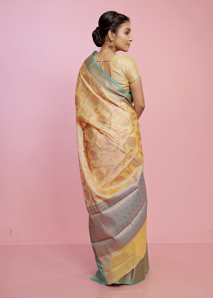 Yellow Kora Silk Saree With Blouse Piece - Indian Silk House Agencies