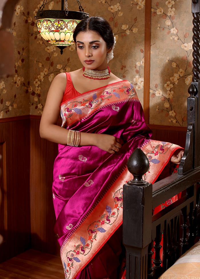 Purple Katan Pure Silk Saree With Blouse Piece - Indian Silk House Agencies