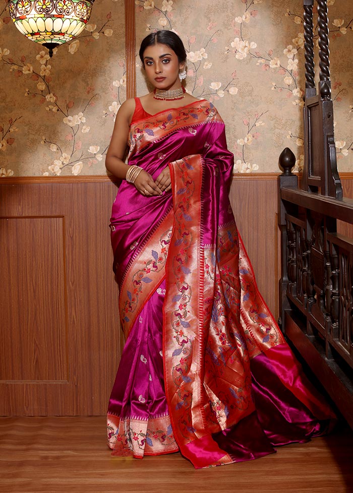 Purple Katan Pure Silk Saree With Blouse Piece - Indian Silk House Agencies