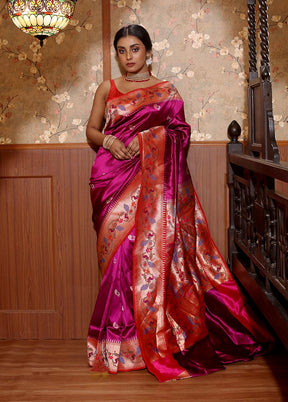 Purple Katan Pure Silk Saree With Blouse Piece - Indian Silk House Agencies