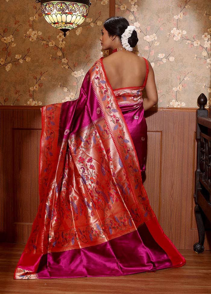 Purple Katan Pure Silk Saree With Blouse Piece - Indian Silk House Agencies