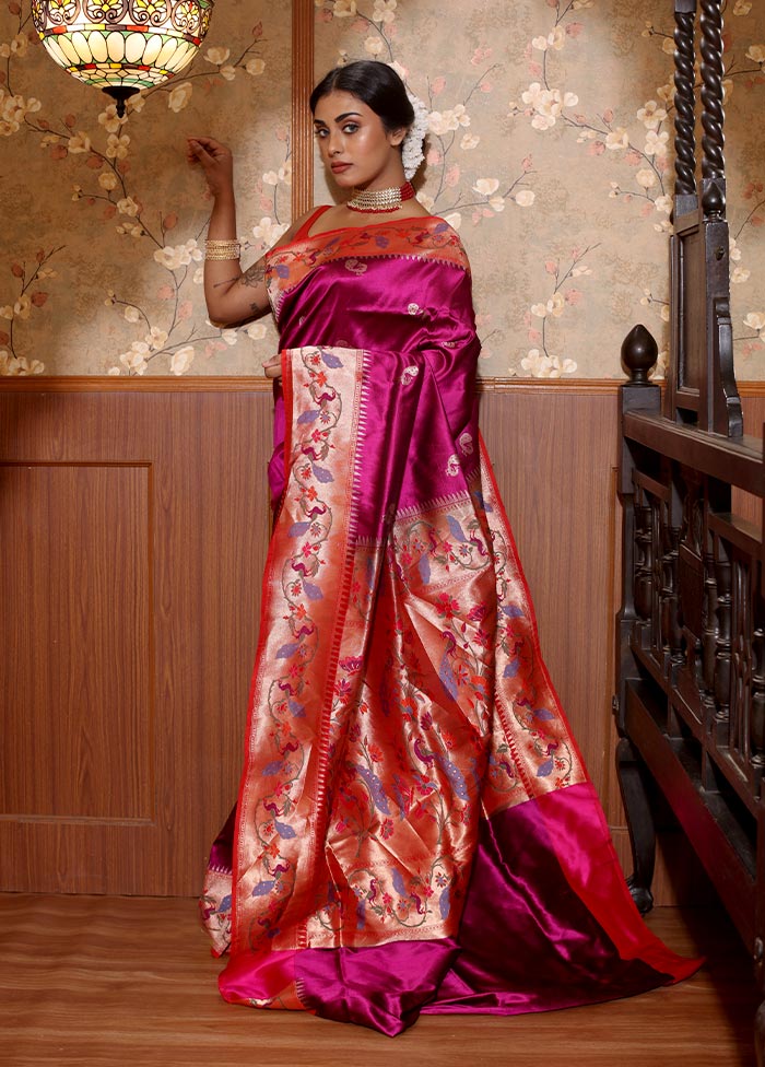 Purple Katan Pure Silk Saree With Blouse Piece - Indian Silk House Agencies