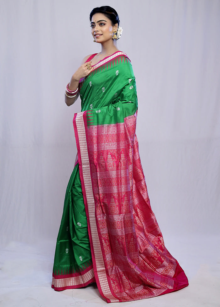 Green Bomkai Pure Silk Saree With Blouse Piece - Indian Silk House Agencies