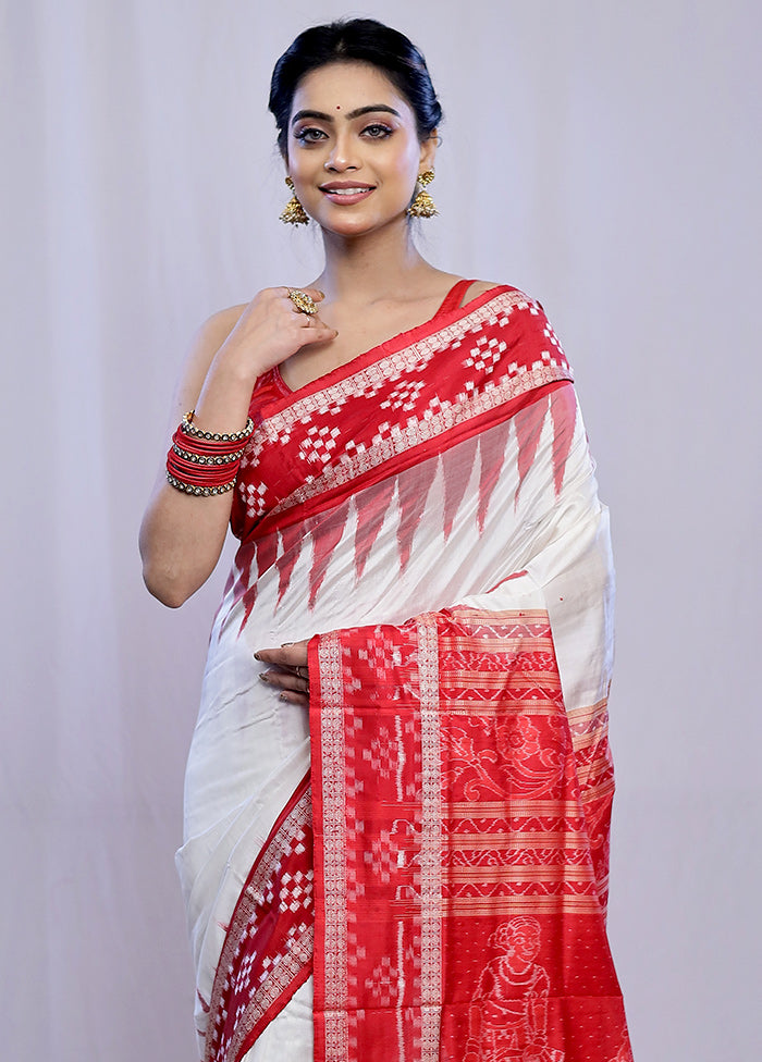 White Bomkai Pure Silk Saree With Blouse Piece - Indian Silk House Agencies