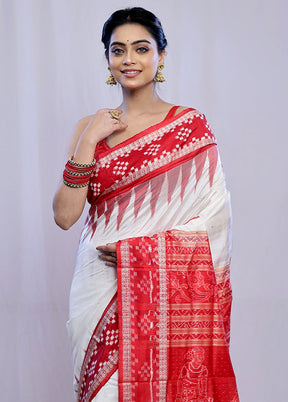 White Bomkai Pure Silk Saree With Blouse Piece - Indian Silk House Agencies