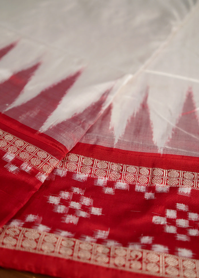 White Bomkai Pure Silk Saree With Blouse Piece - Indian Silk House Agencies