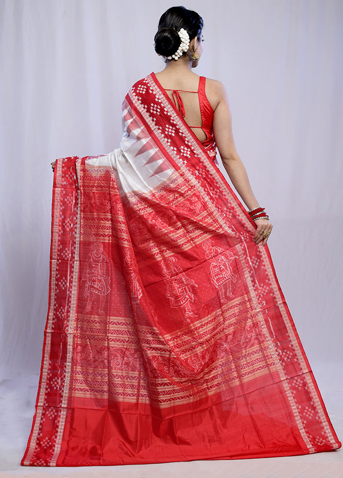 White Bomkai Pure Silk Saree With Blouse Piece - Indian Silk House Agencies