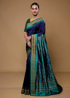 Blue Handloom Bomkai Pure Silk Saree With Blouse Piece