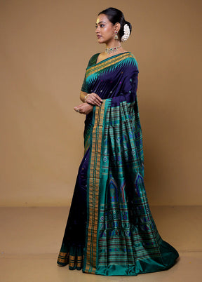 Blue Handloom Bomkai Pure Silk Saree With Blouse Piece