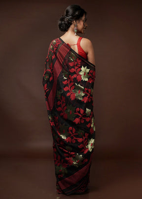 Black Cotton Jamdani Saree Without Blouse Piece - Indian Silk House Agencies