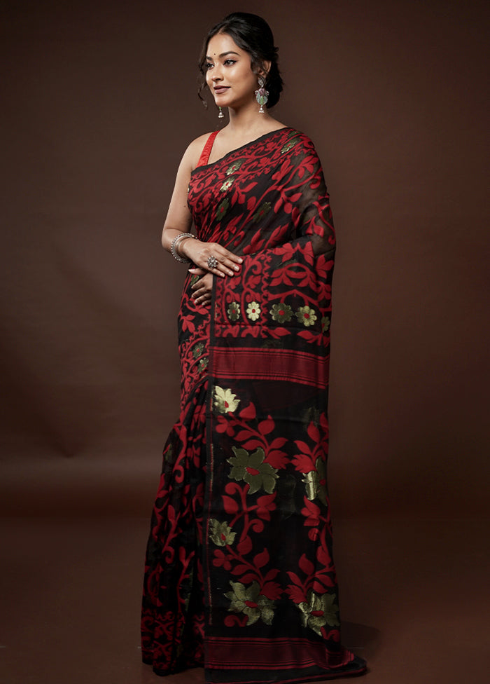 Black Cotton Jamdani Saree Without Blouse Piece - Indian Silk House Agencies