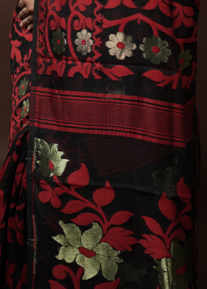 Black Cotton Jamdani Saree Without Blouse Piece - Indian Silk House Agencies