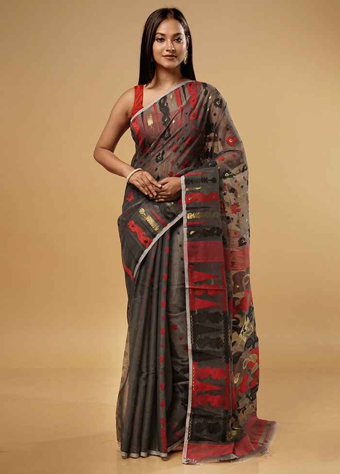 Grey Tant Jamdani Saree Without Blouse Piece - Indian Silk House Agencies