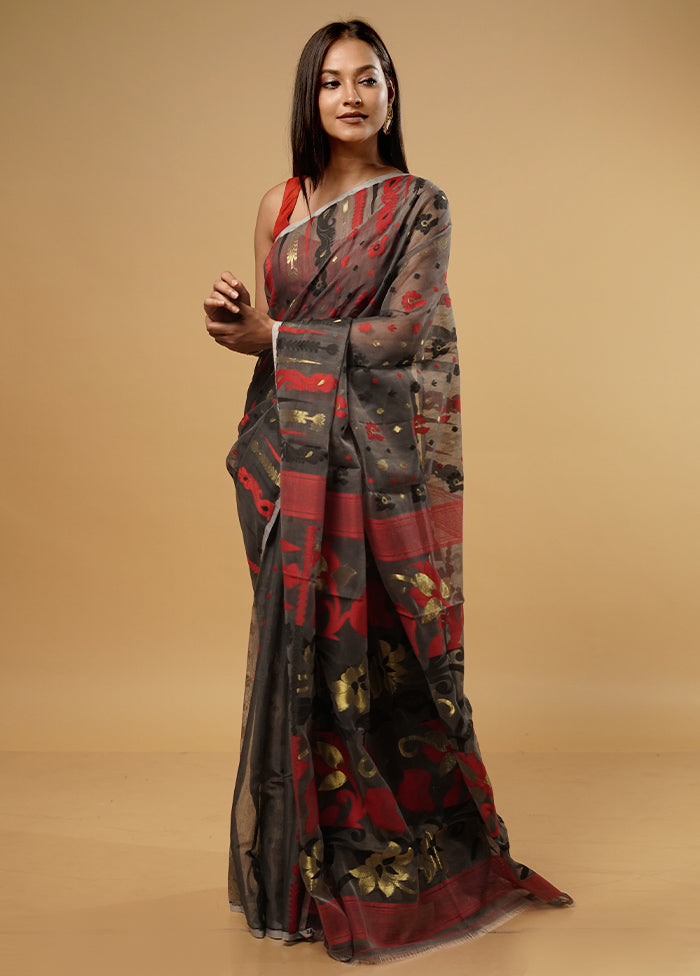 Grey Tant Jamdani Saree Without Blouse Piece - Indian Silk House Agencies