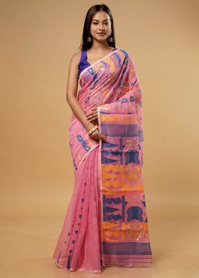 Pink Tant Jamdani Saree Without Blouse Piece - Indian Silk House Agencies