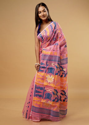 Pink Tant Jamdani Saree Without Blouse Piece - Indian Silk House Agencies