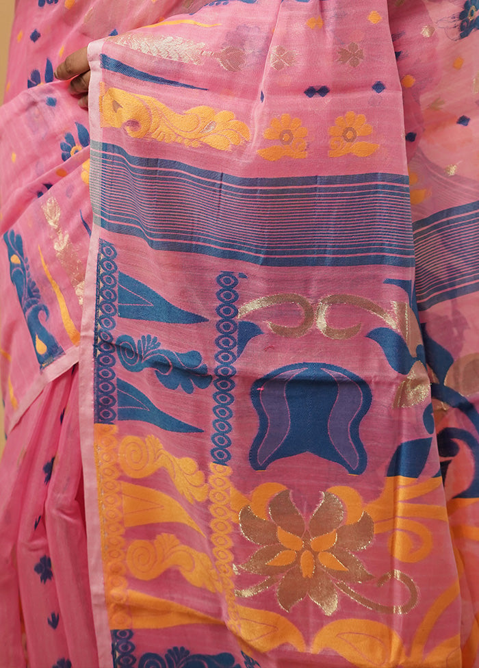 Pink Tant Jamdani Saree Without Blouse Piece - Indian Silk House Agencies