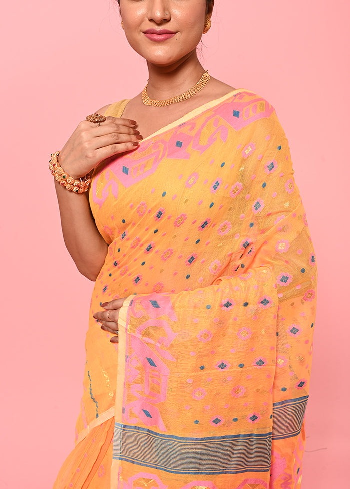 Yellow Tant Jamdani Saree Without Blouse Piece - Indian Silk House Agencies