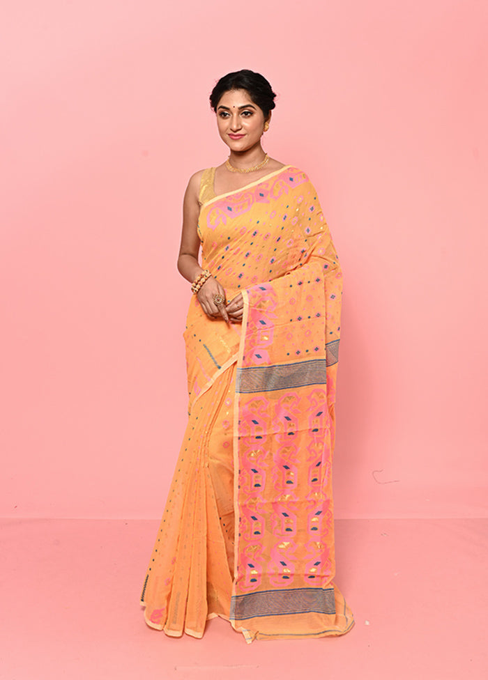 Yellow Tant Jamdani Saree Without Blouse Piece - Indian Silk House Agencies