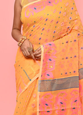 Yellow Tant Jamdani Saree Without Blouse Piece - Indian Silk House Agencies